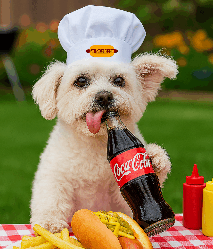 alt=perro bebiendo una gaseosa